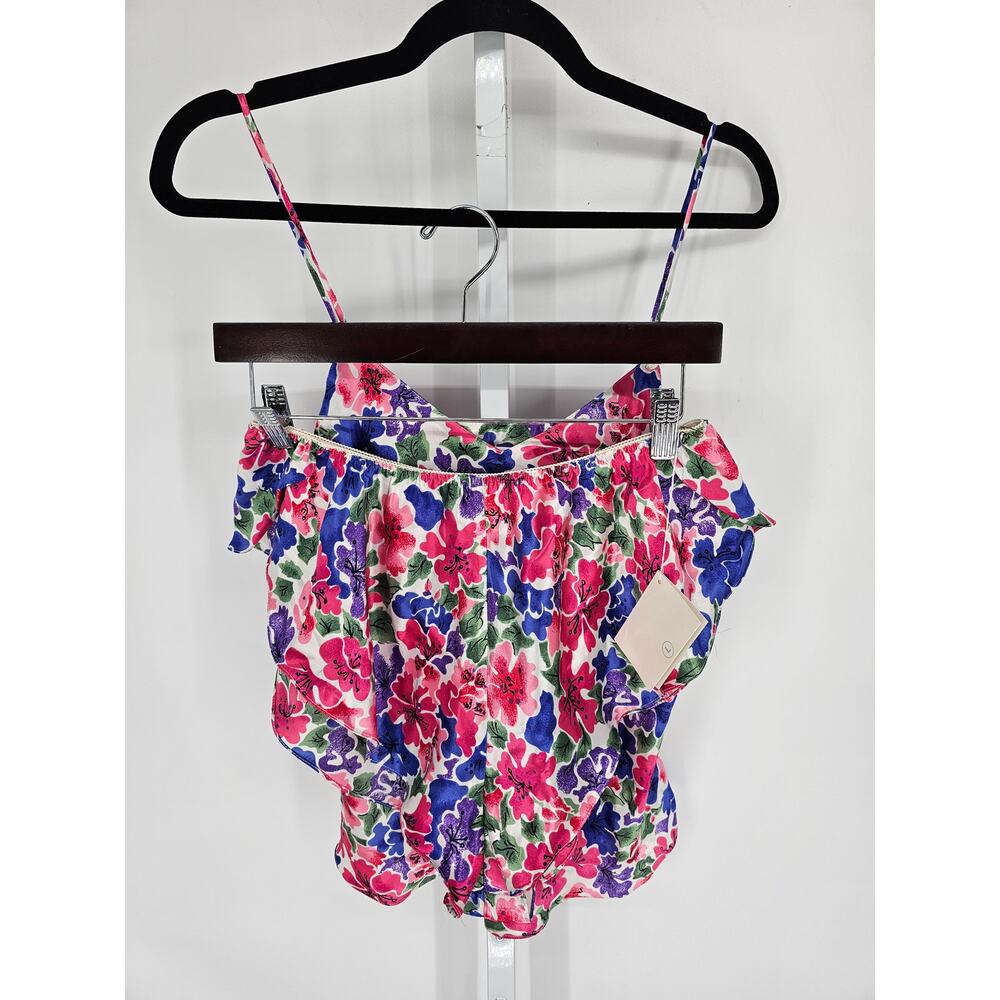 Vtg Erika Taylor Womens Sz L Pajama Set Silky Satin Pink Purple Floral NEW